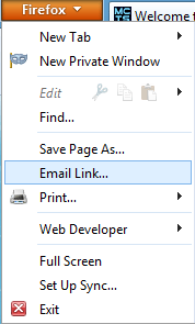 Firefox menu button, email link